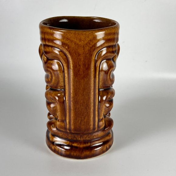 Tiki LeilanI Double Sided Cup Mug Brown Glazed Ceramic Tumbler Barware Souvenir - Picture 3 of 12